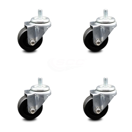 Service Caster 3 Inch Polyolefin Wheel with 1/2 in - 13 x 1 in Threaded Stem Swivel Caster, 4PK SCC-TS20S314-POD-1210-TR-4